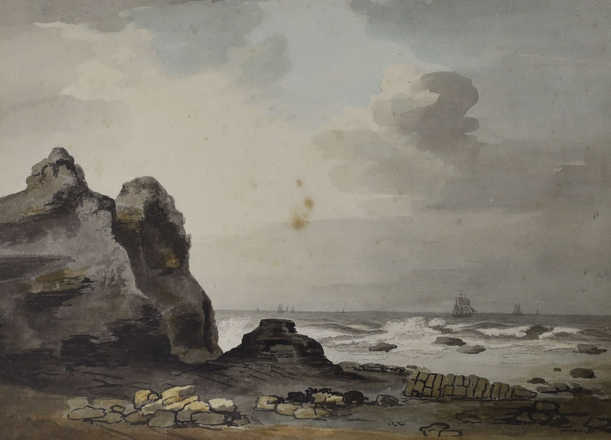 Arthur Douglas Peppercorn (1847-1924), watercolour, Landscape with tree, 25 x 35cm and a watercolour coastal scene by another hand, 26 x 35cm
